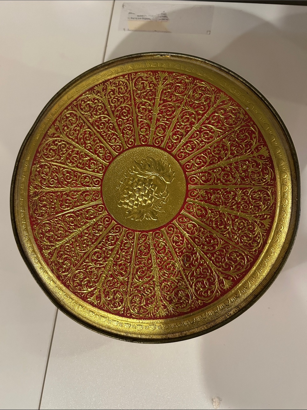 Decorative Vintage Red and Gold Ornate Serving Storage Tin